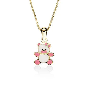 9ct Gold Enamel Teddy Stud Pendant