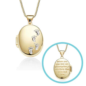 9ct Gold Silver Filled Footprints Oval Locket