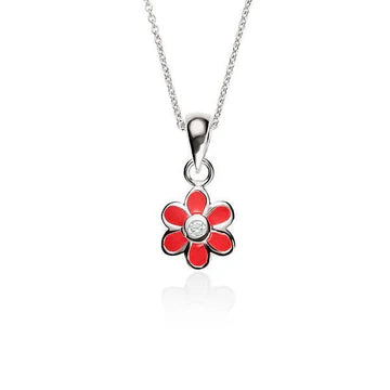 Sterling Silver Pink CZ Enamel Flower Pendant