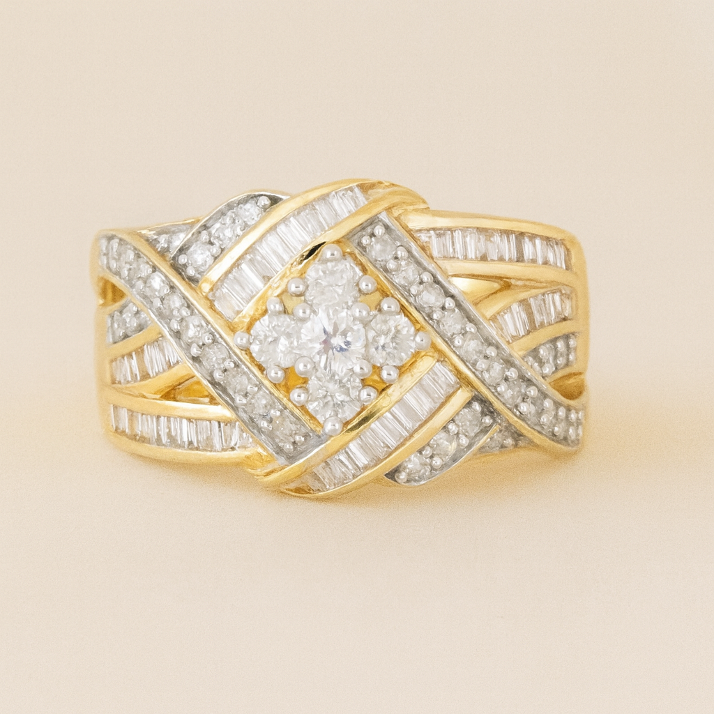 Statement Diamond Crossover Ring – 9ct Yellow Gold