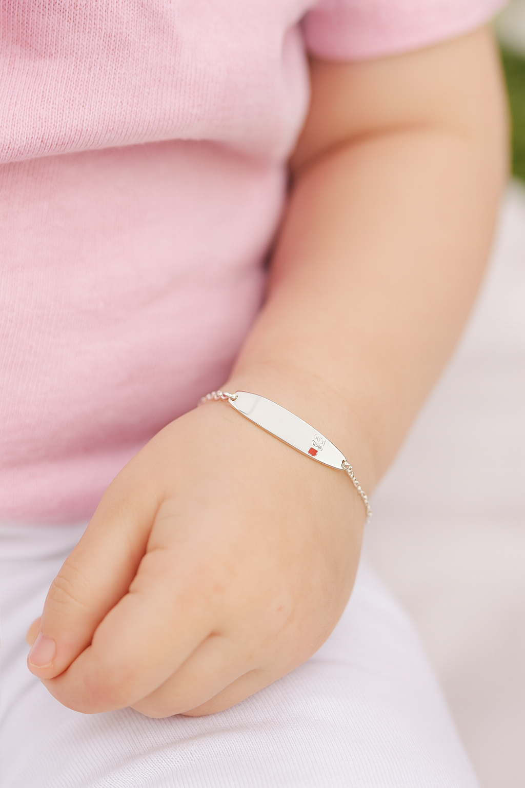Sterling Silver ID Bracelet with Red Enamel Detail