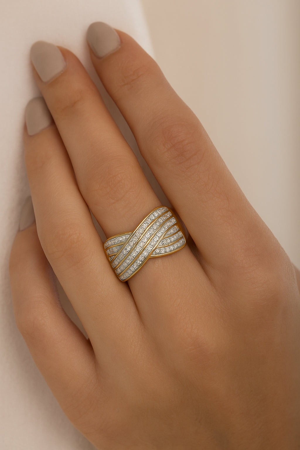 9ct Yellow Gold Diamonds Cross Over Dress Ring 1/2ct TW