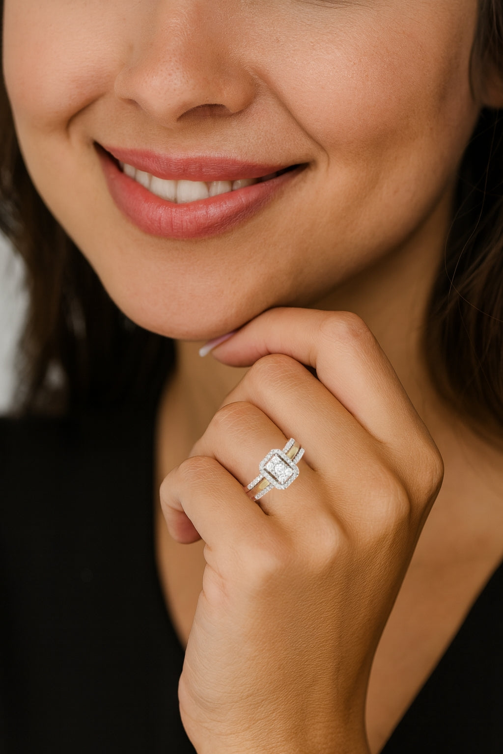 Diamond Cluster Engagement & Wedding Ring Set in 9ct Gold