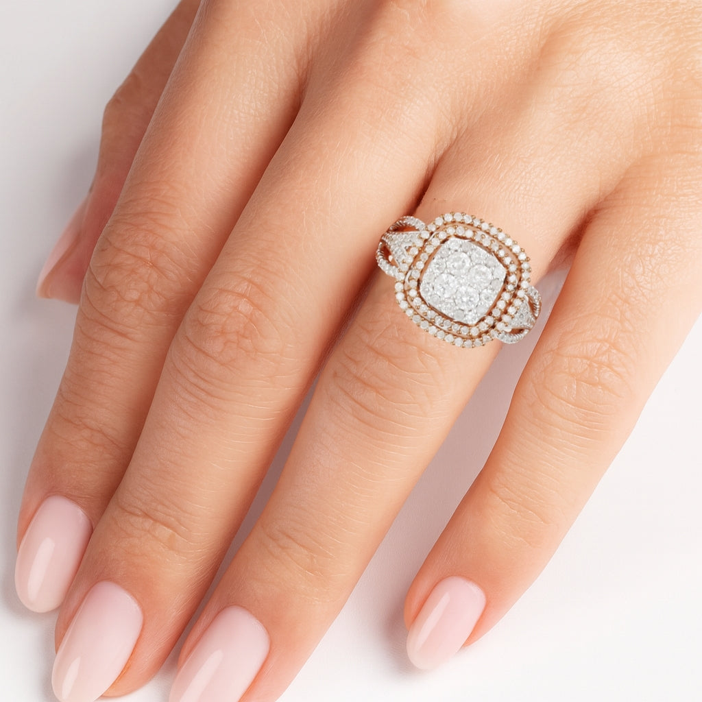 Cushion-Style Double Halo Diamond Ring .96ct TW