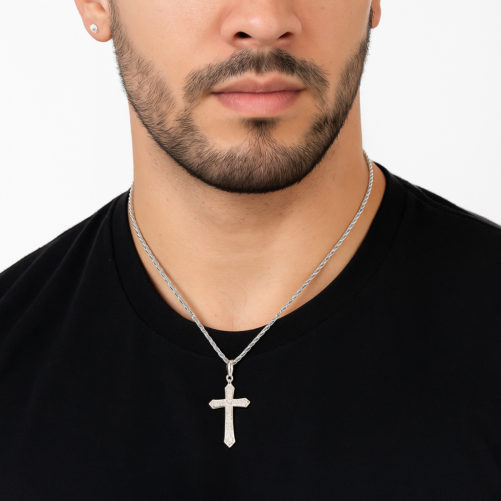 9ct White Gold Diamond Cross Pendant