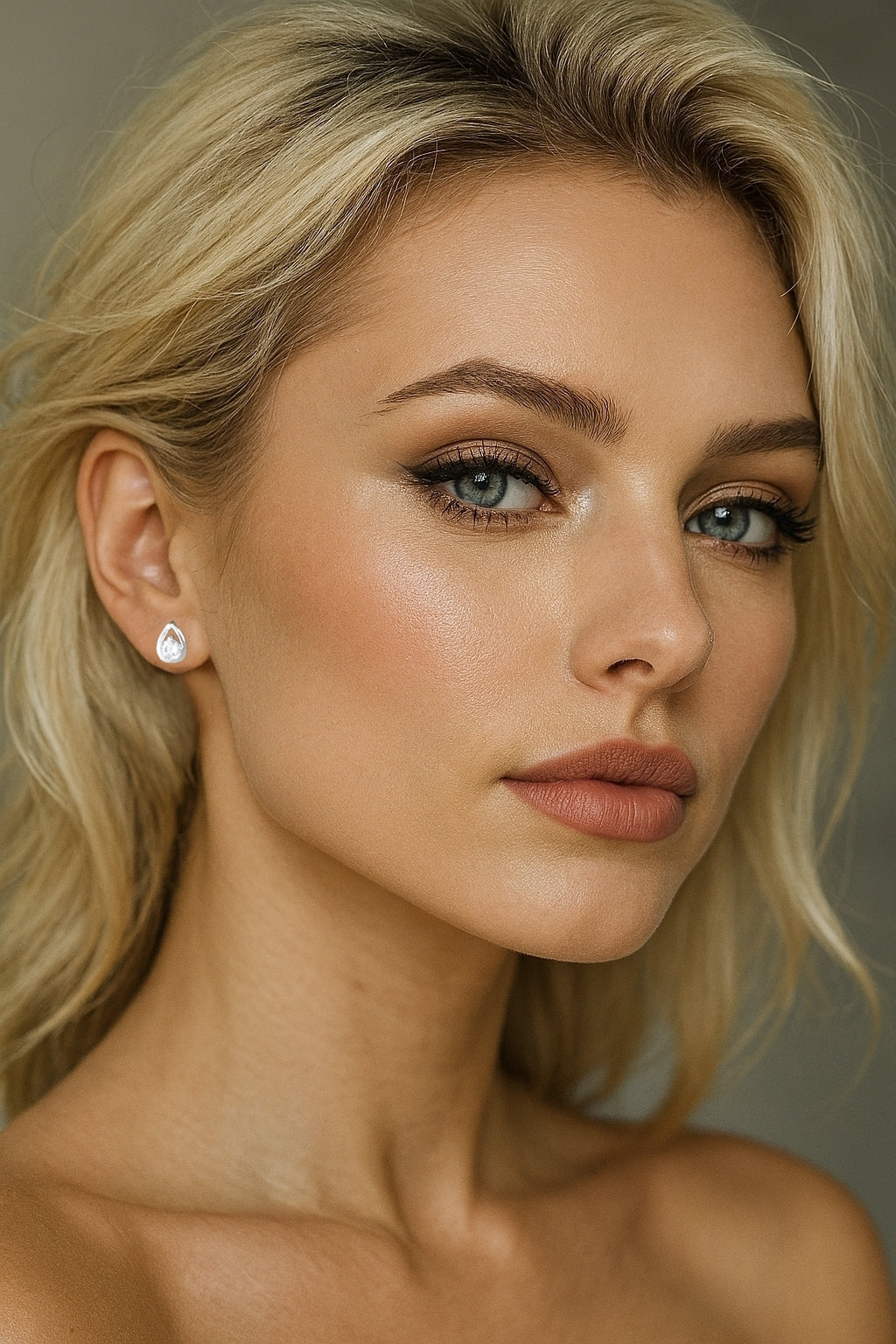 9ct White Gold Tear Drop Stud Earrings with Cubic Zirconia