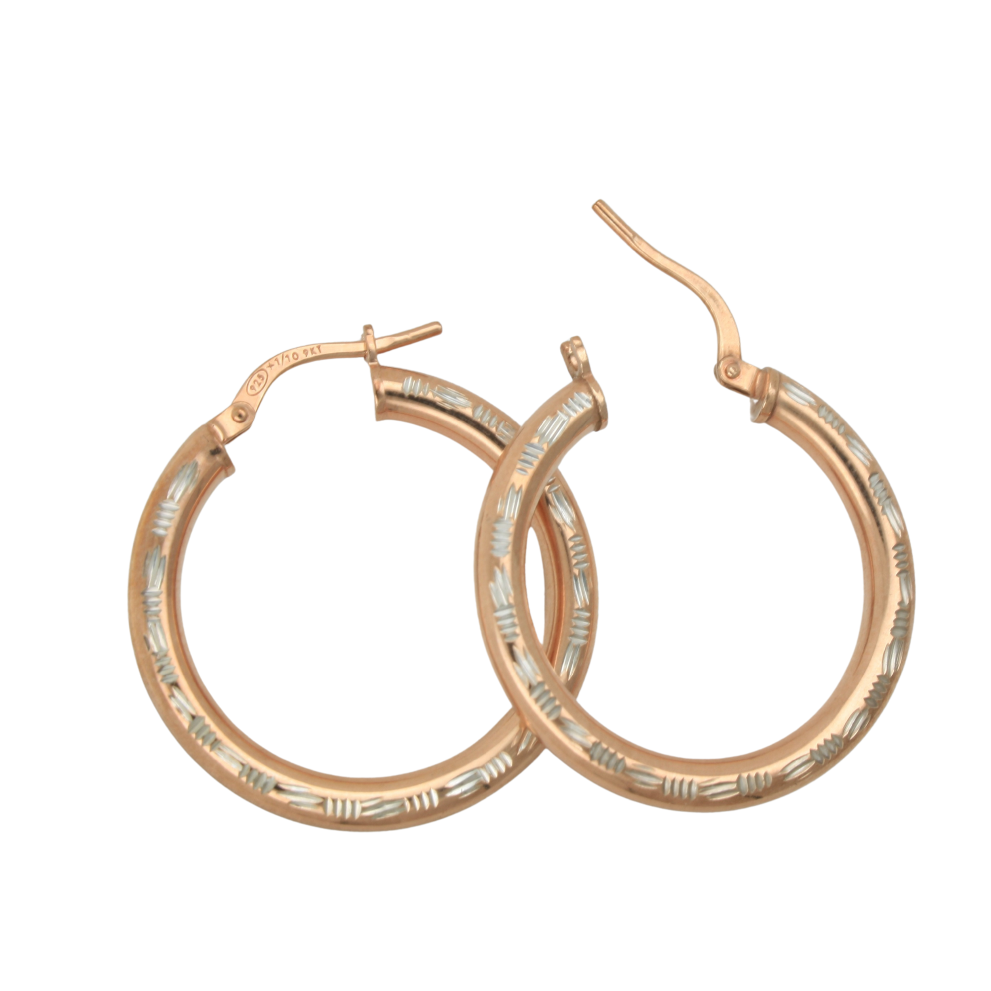 9ct Rose Gold Silver Filled Faceted Hoop Earrings