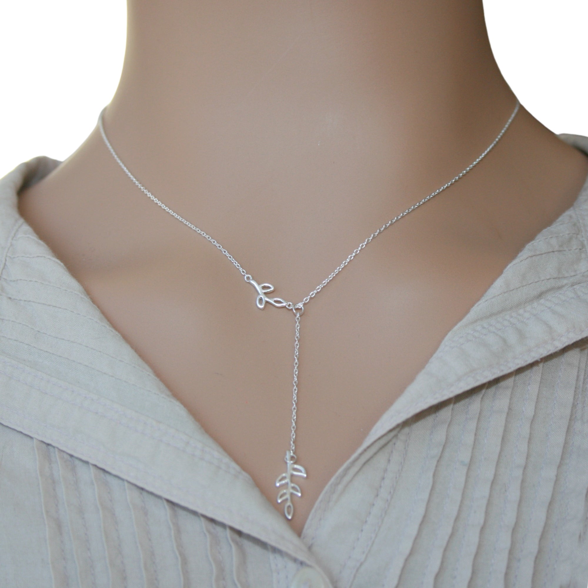 Sterling Silver Lariat Chain With Leaf Pendant