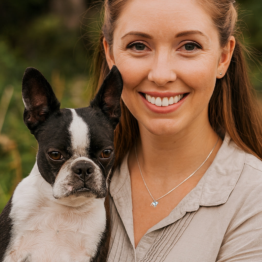 Sterling Silver French Bulldog Pendant with Cubic Zirconia Collar