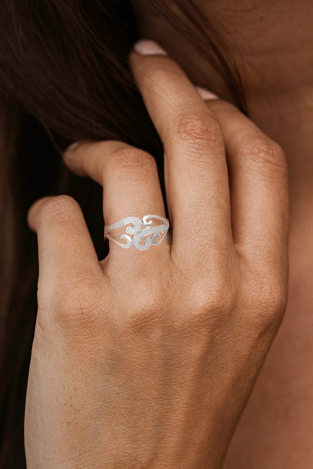 Sterling Silver & Diamond Scroll Style Ring