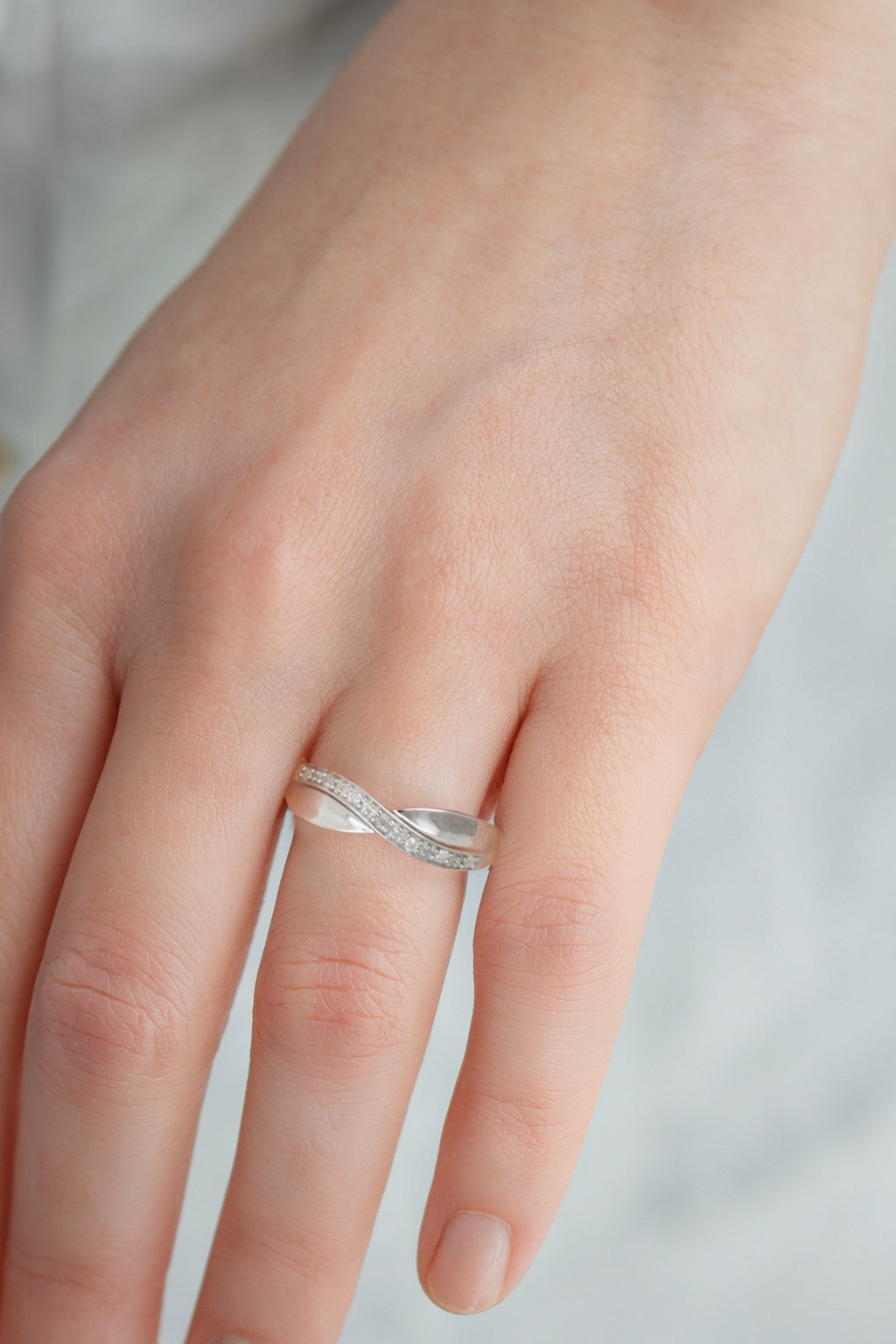 Sterling Silver & Diamond Cross Over Ring