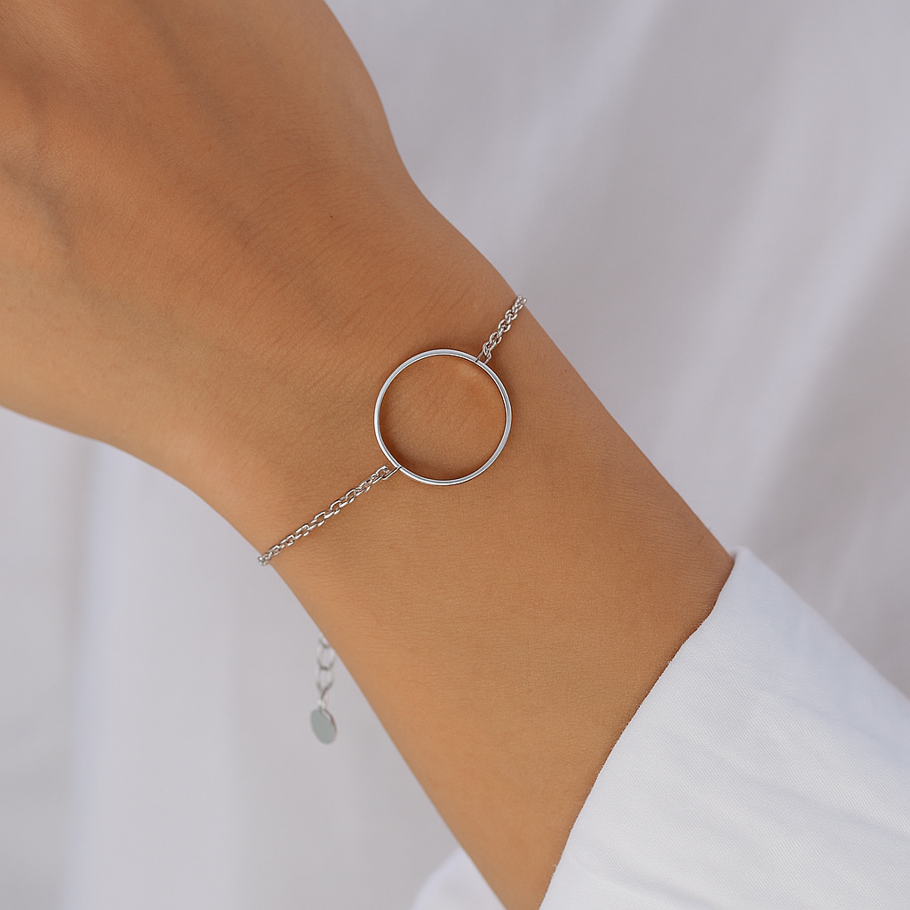 Stainless Steel Silver Tone Circle Bracelet