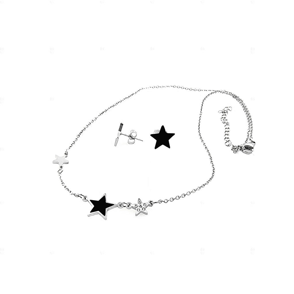 Stainless Steel Star Stud Earrings & Necklace Set