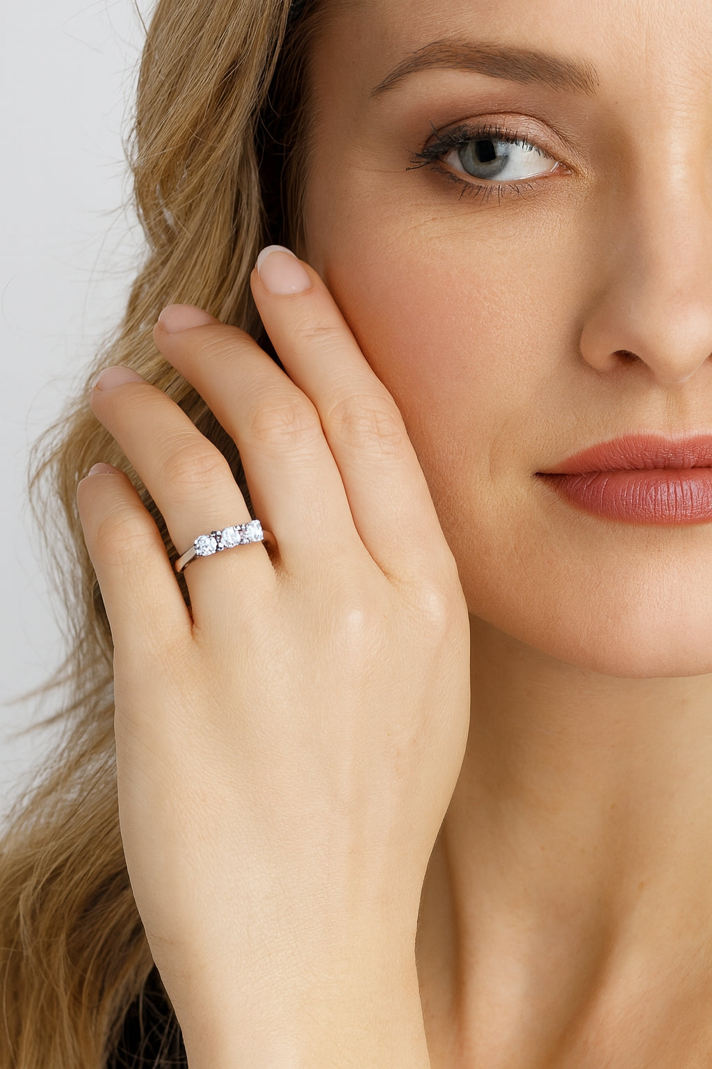 Rhodium Plated Bronze Cubic Zirconia Trilogy Ring