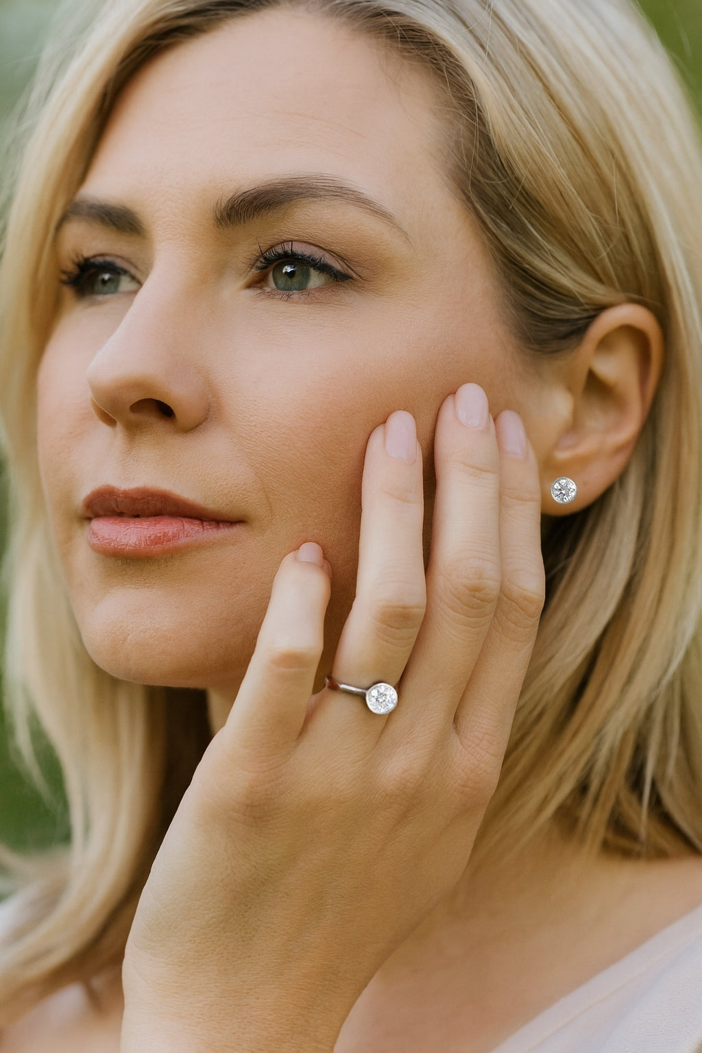 Rhodium Plated Bronze Cubic Zirconia Solitaire Ring