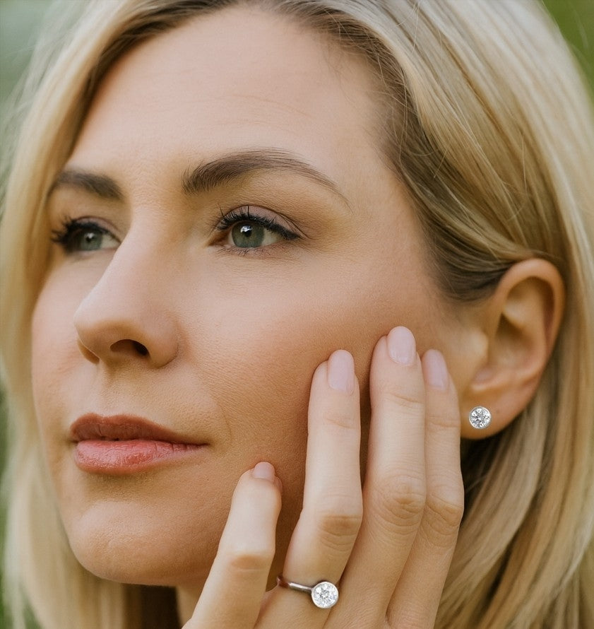 Rhodium Plated Bronze Cubic Zirconia Solitaire Stud Earrings