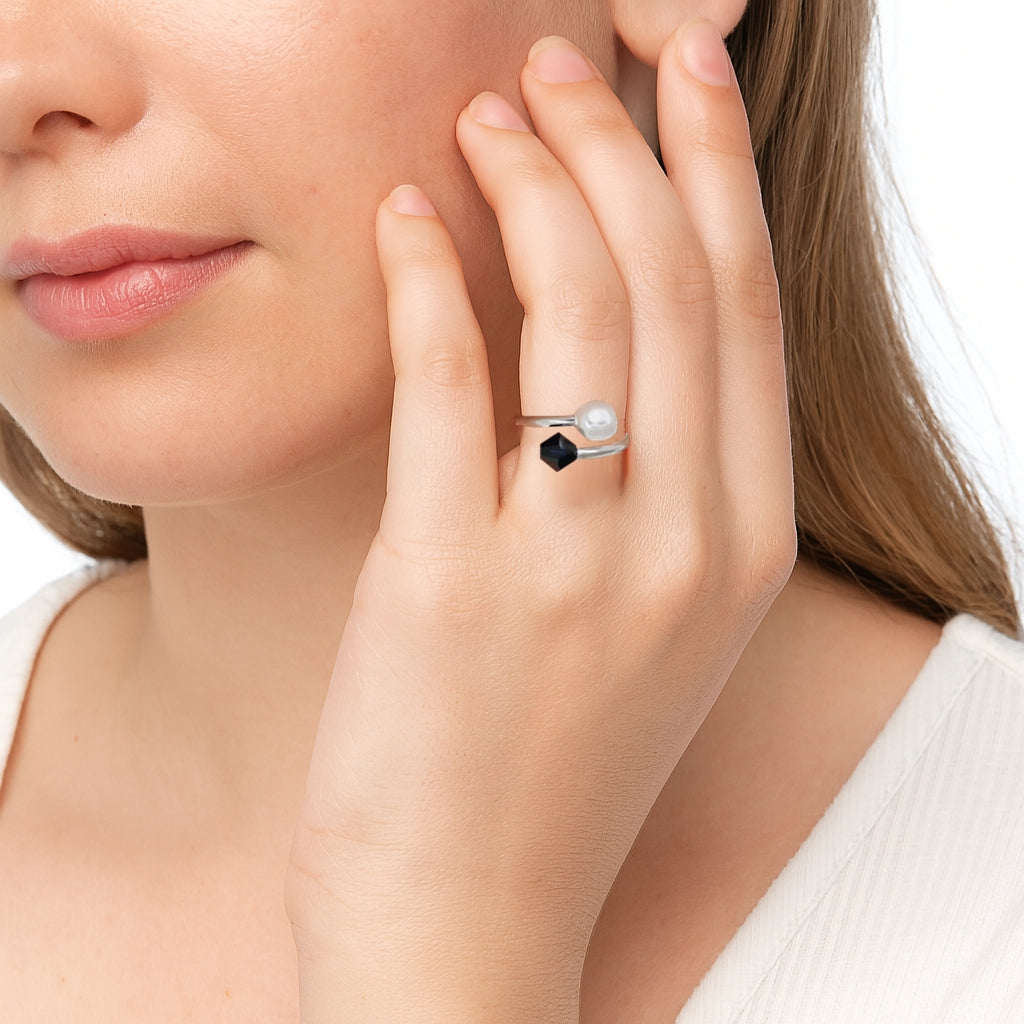 Rhodium Plated Bronze Crossover Crystal Ring