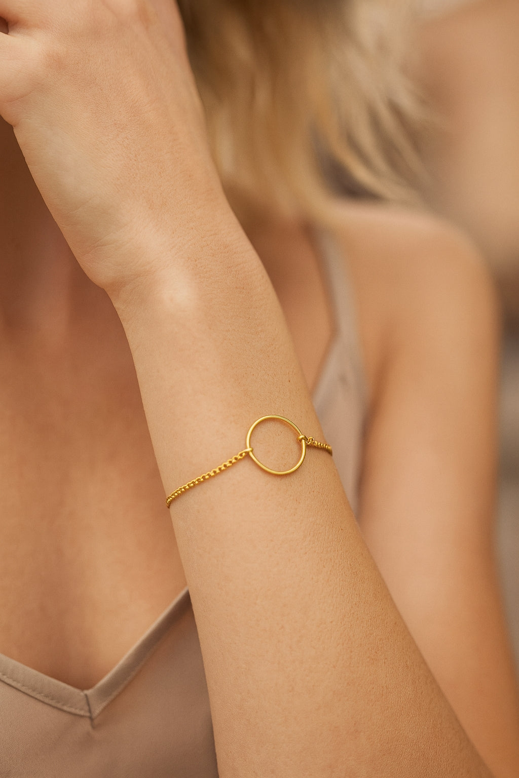 Stainless Steel Gold Toned Circle Bracelet