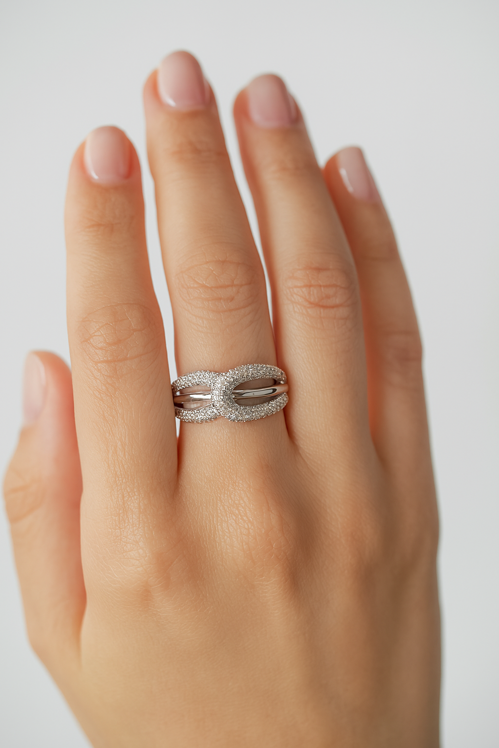 9ct White Gold Pave Crossover Ring .30ct TW