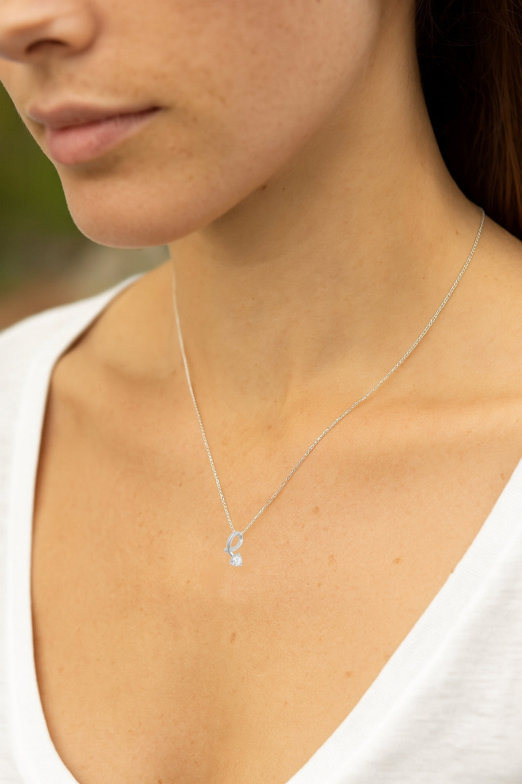 Sterling Silver Petite Solitaire Cubic Zirconia Loop Pendant