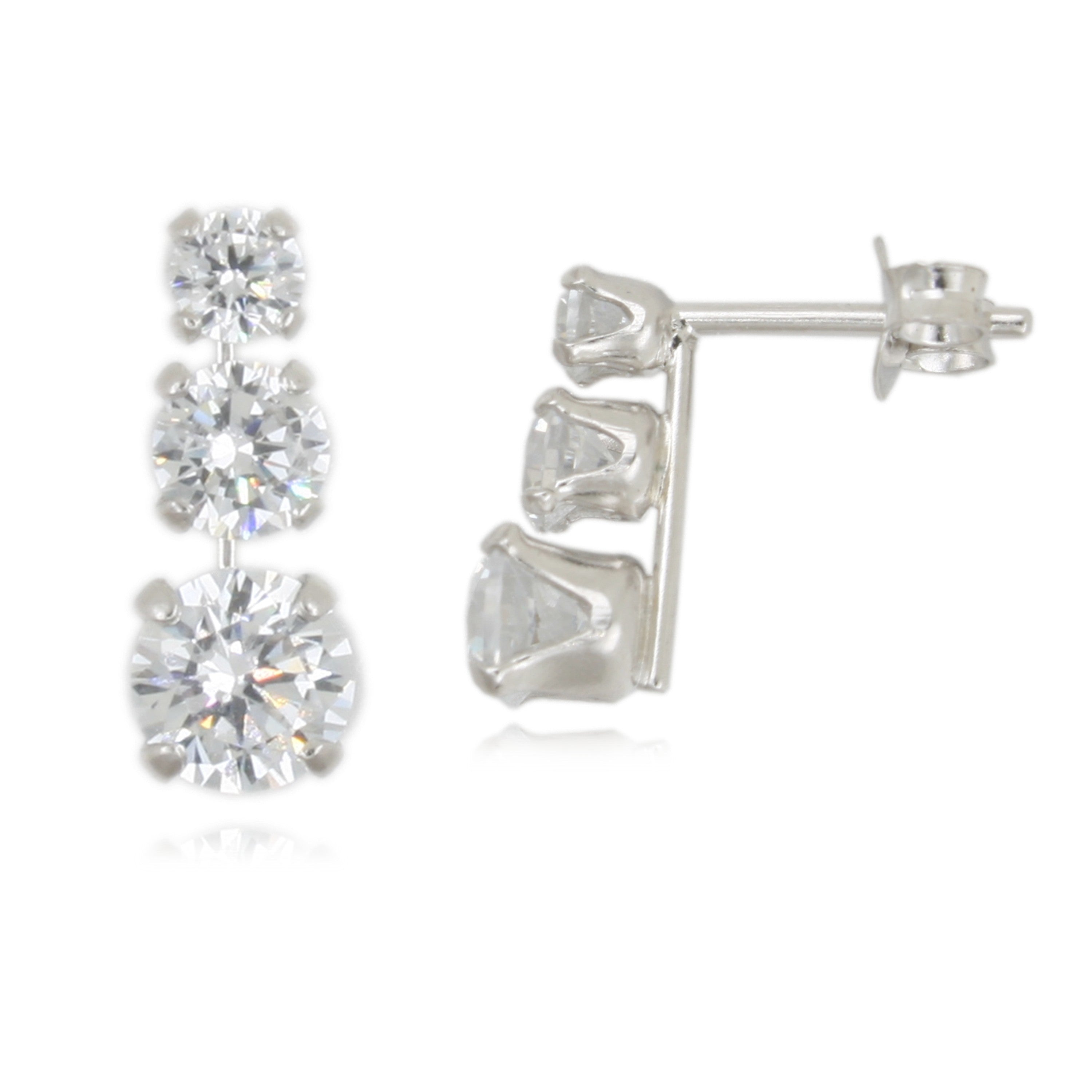 Sterling Silver Cubic Zirconia Trilogy Earrings