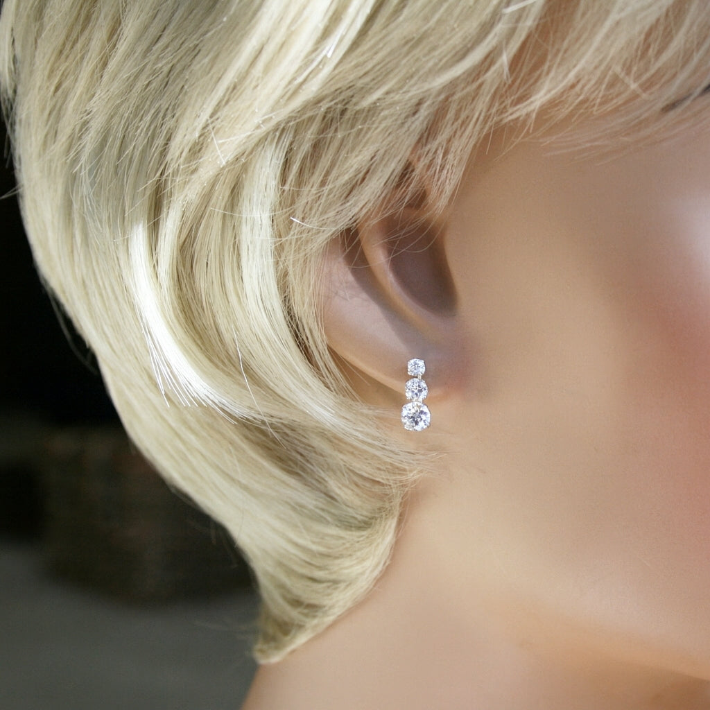 Sterling Silver Cubic Zirconia Trilogy Earrings
