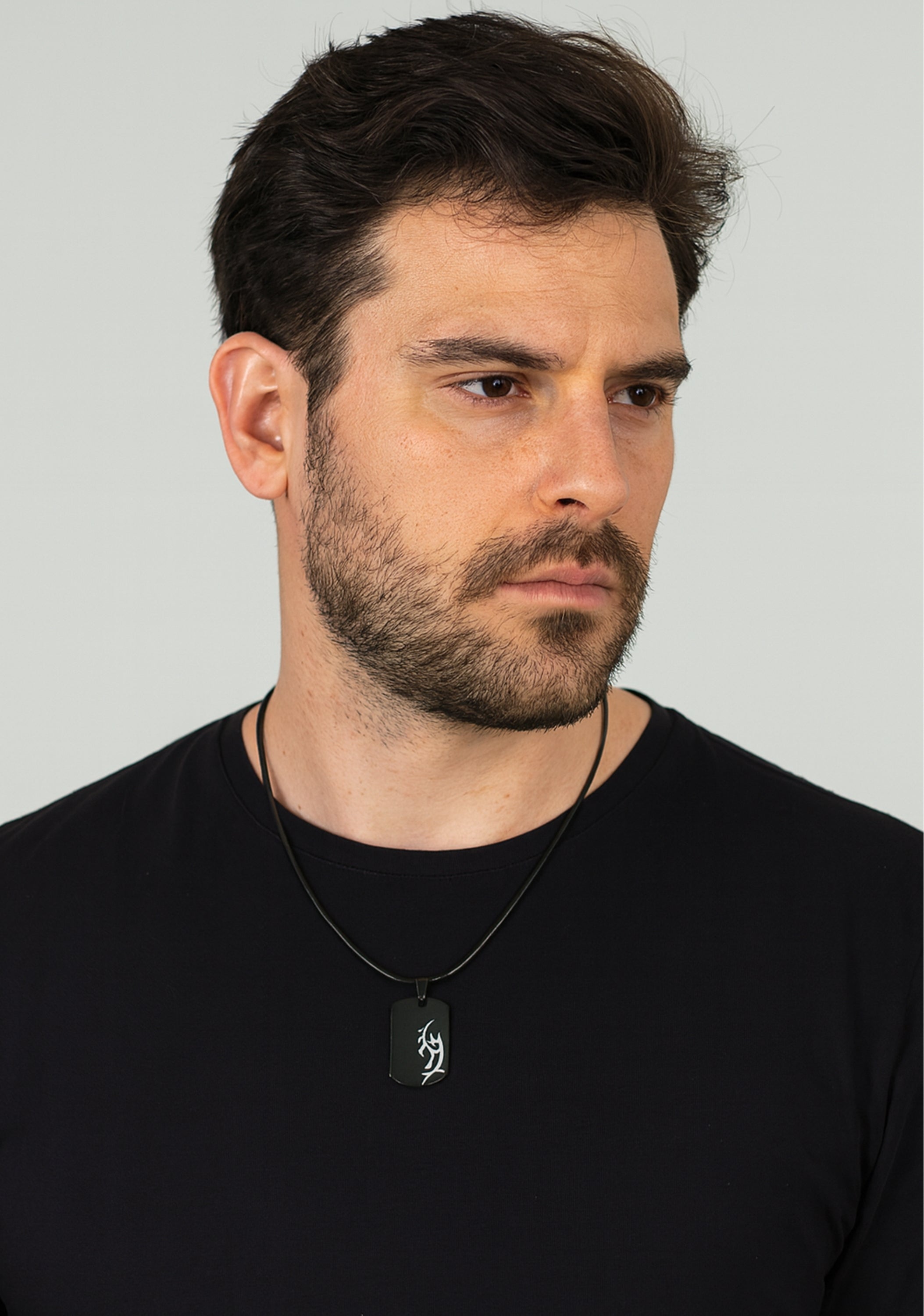 Titanium Tribal Pendant & Black Leather Cord Necklace