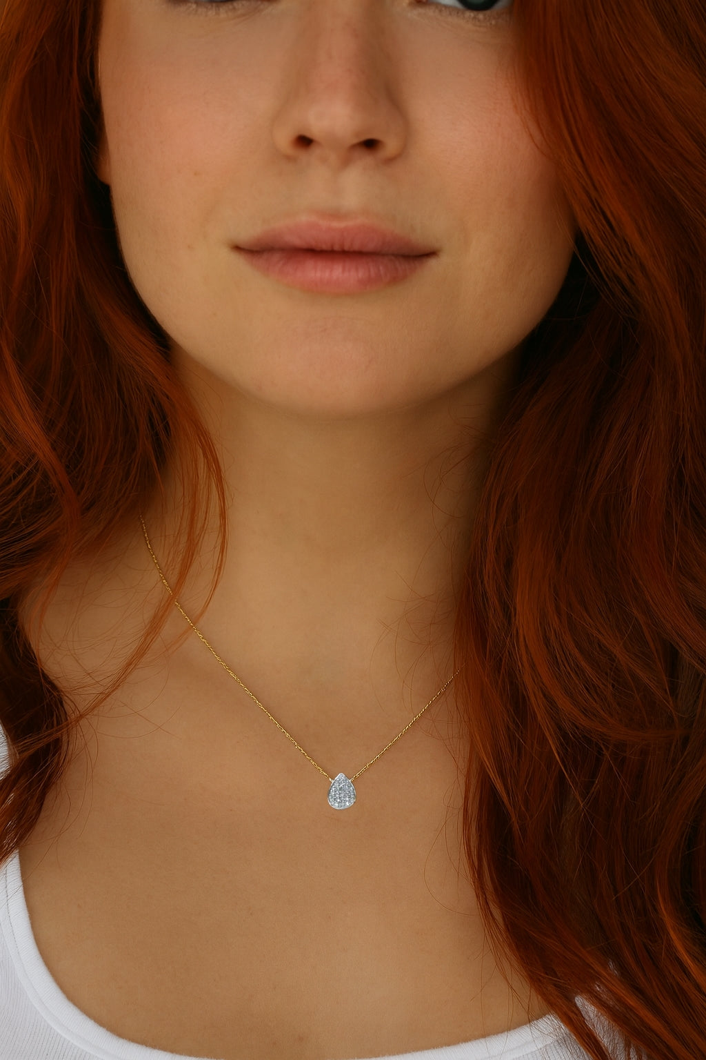 9ct Gold 45cm Pear Shaped Diamond Necklace