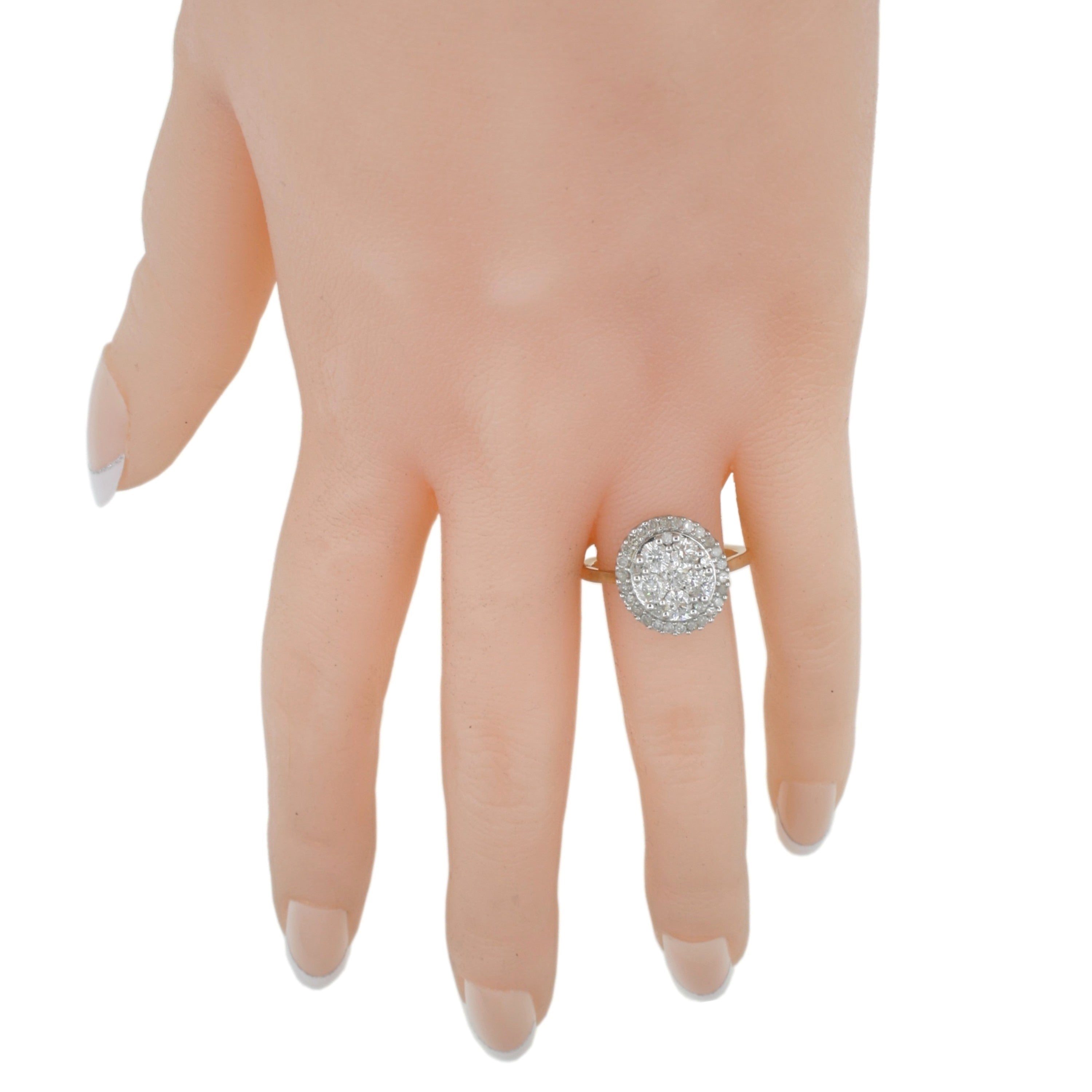 9ct Raised Cluster Halo Diamond Dress Ring .98ct TW