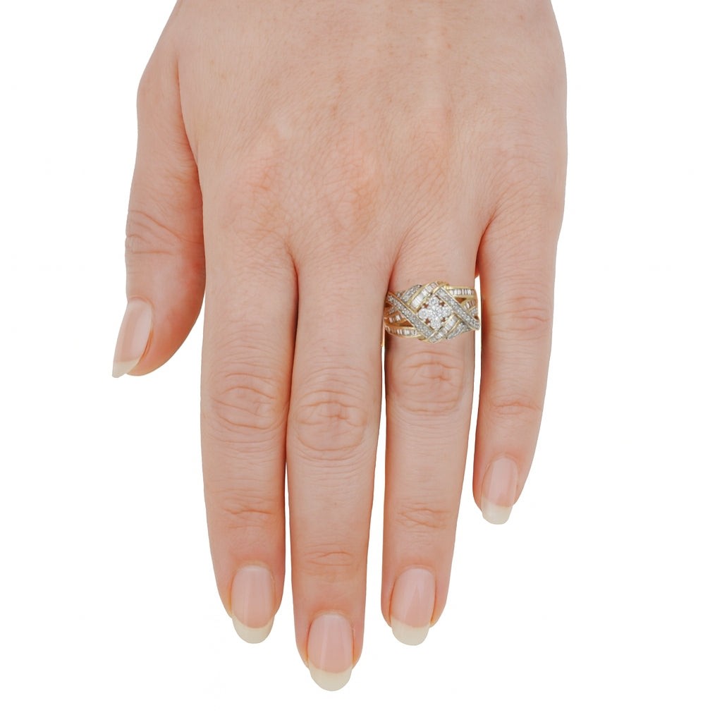 Statement Diamond Crossover Ring – 9ct Yellow Gold