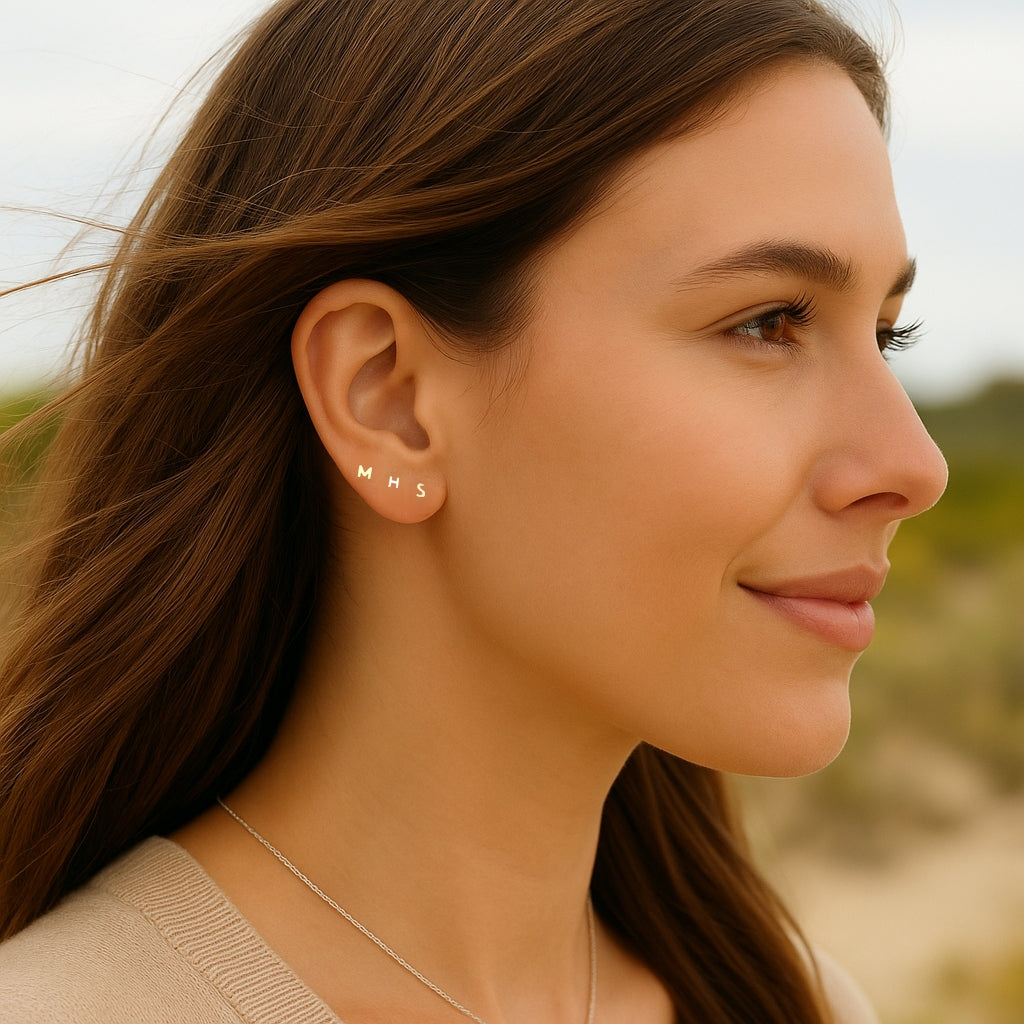 Sterling Silver Single Initial Stud Earring