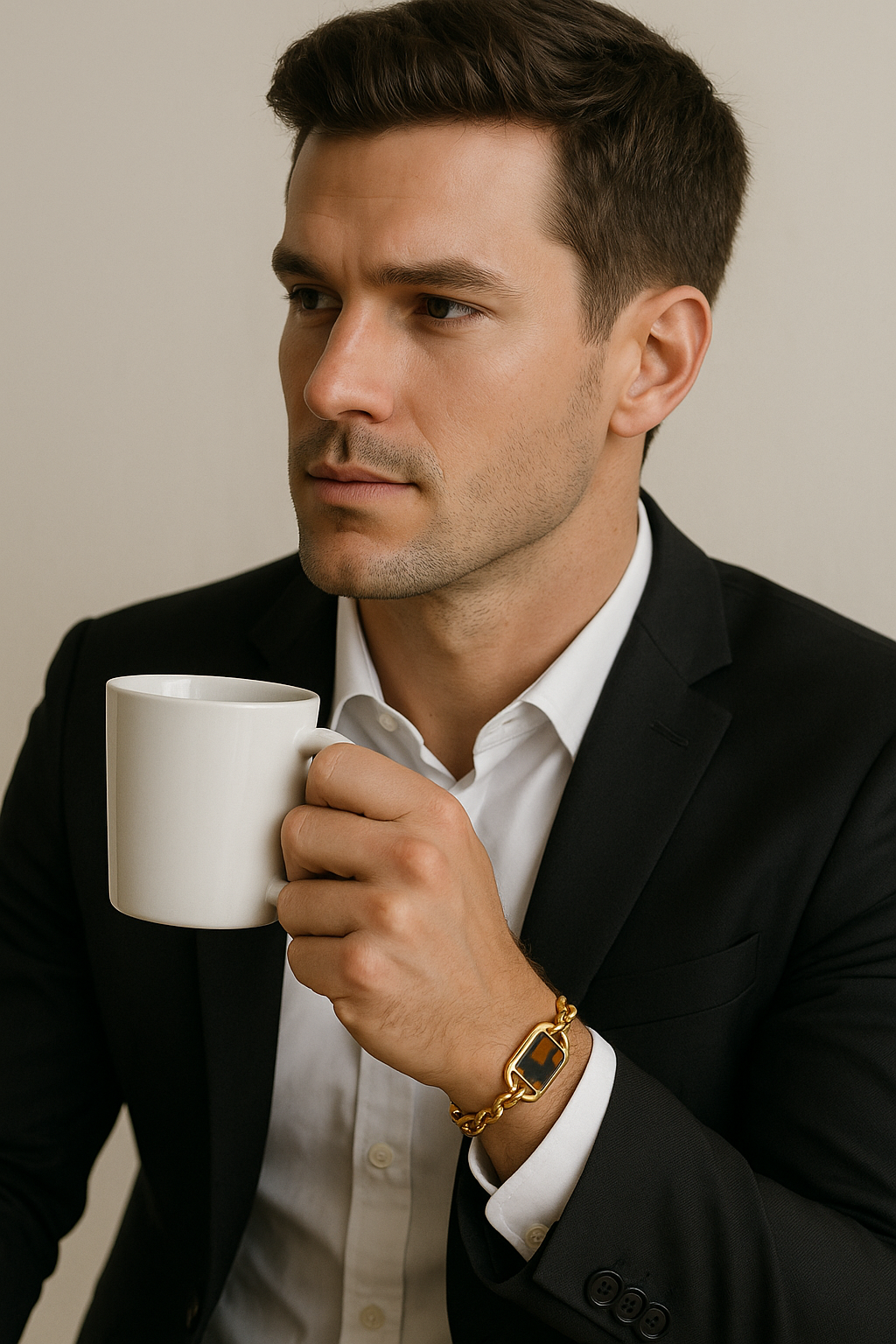 Gold Toned Stainless Steel Tiger Enamel Bracelet