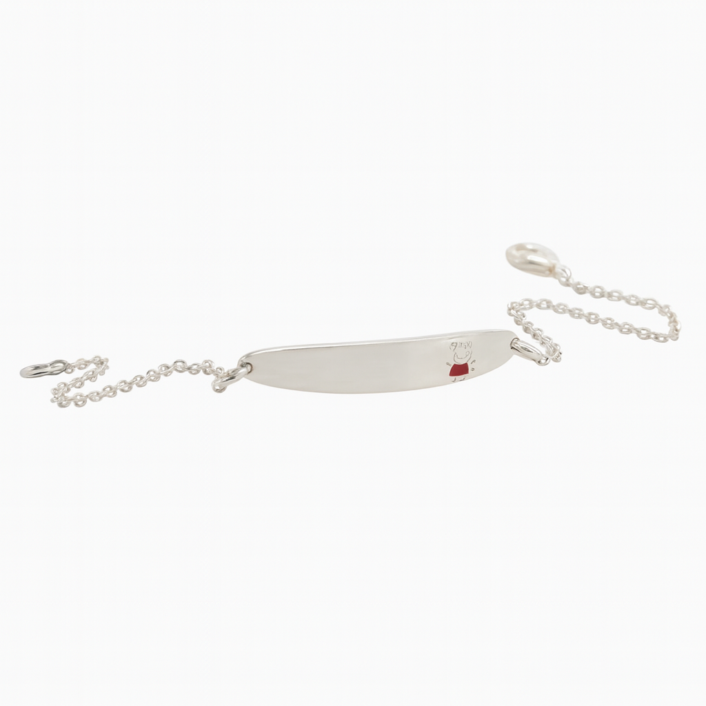 Sterling Silver ID Bracelet with Red Enamel Detail
