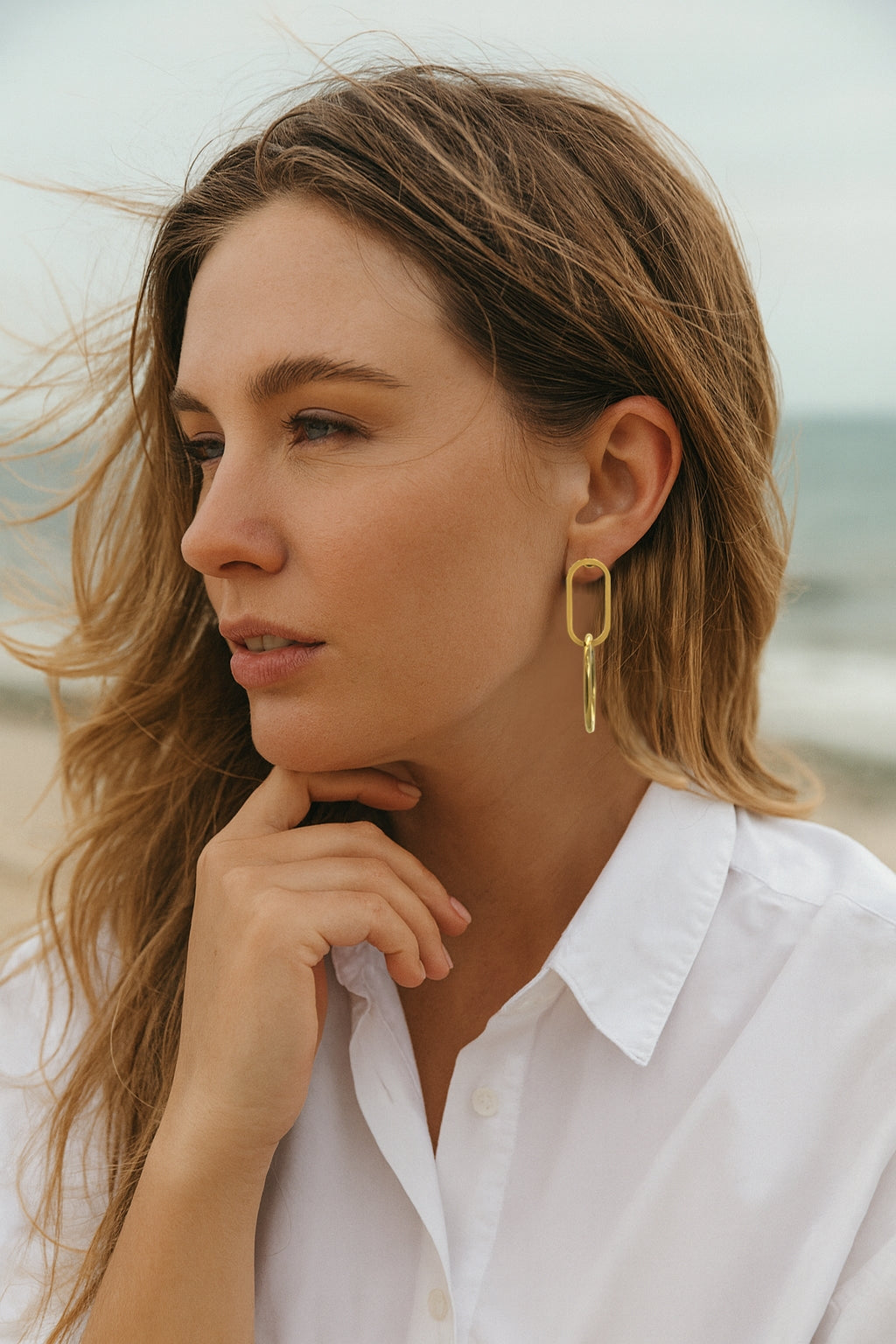 Stainless Steel Gold Tone Circle Statement Earrings