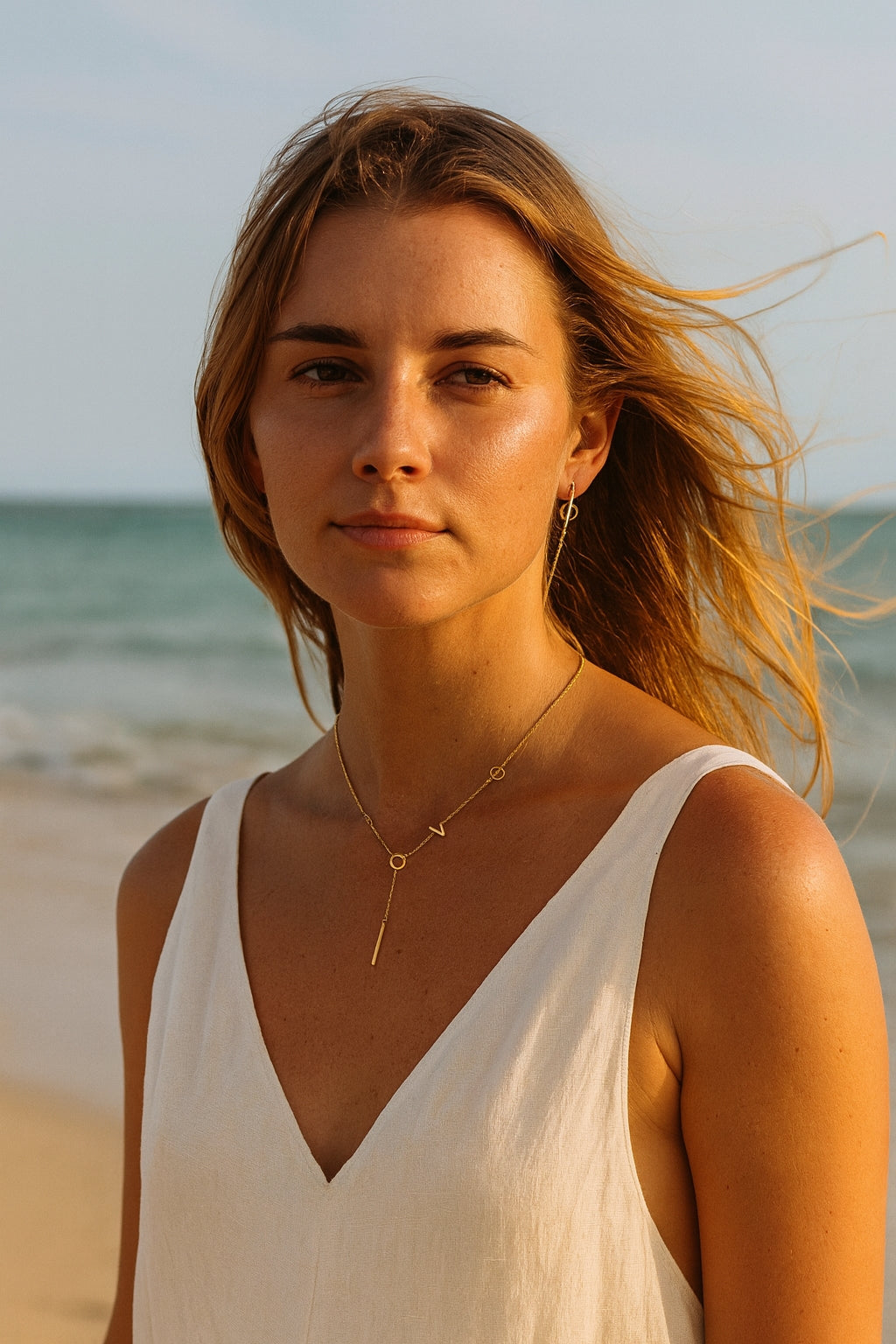 Stainless Steel  Gold Tone Lariat Style Bar Necklace