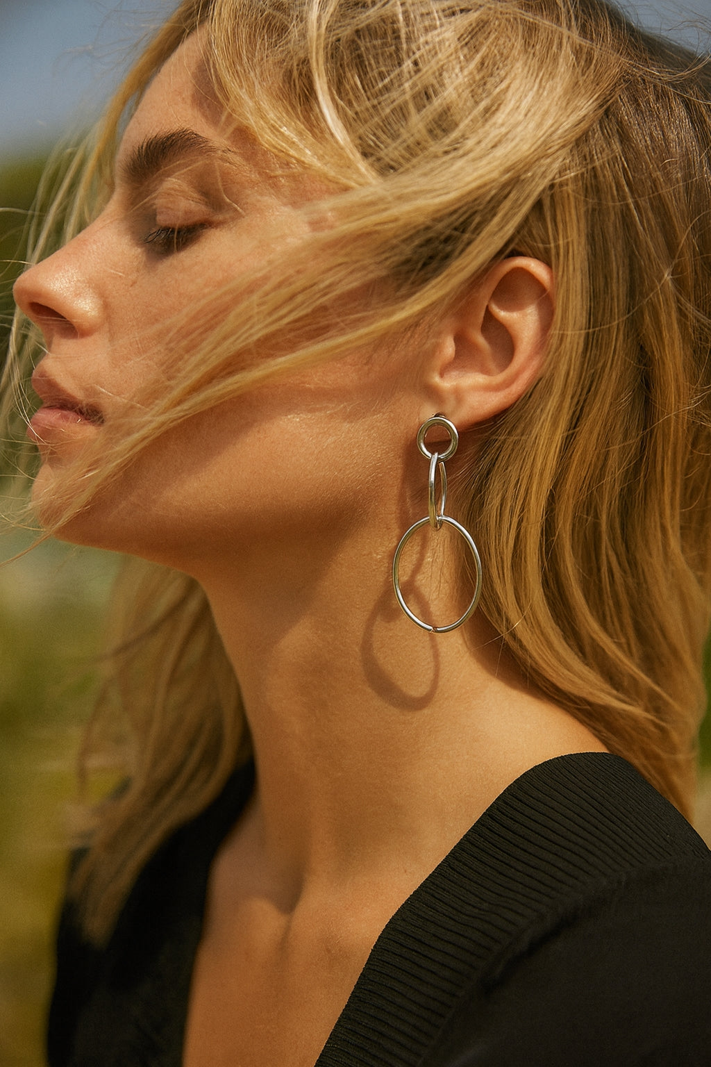 Stainless Steel Circle Stud Triple Loop Stud Earrings