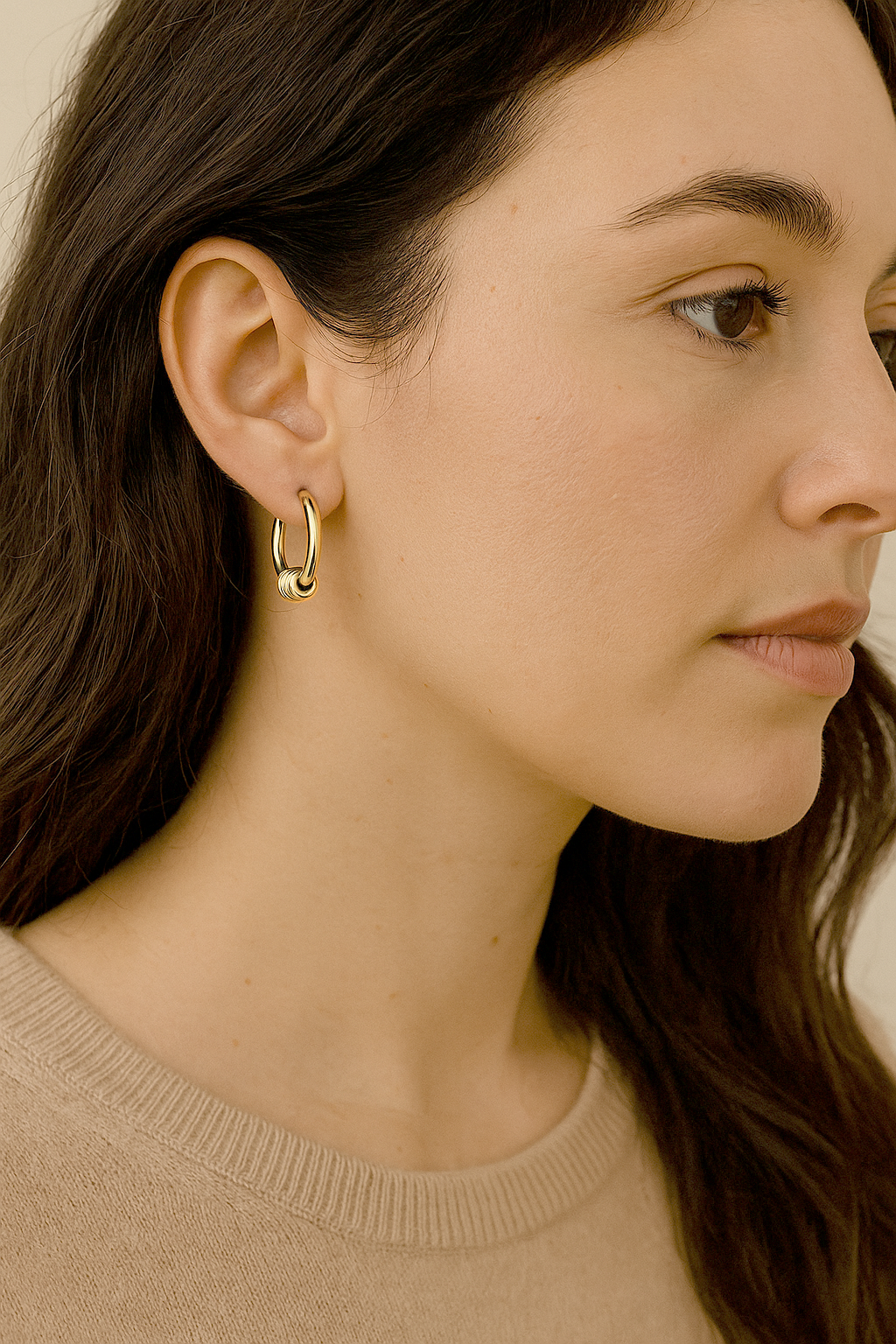 Stainless Steel Gold Tone Sleeper Multi Ring Earrings