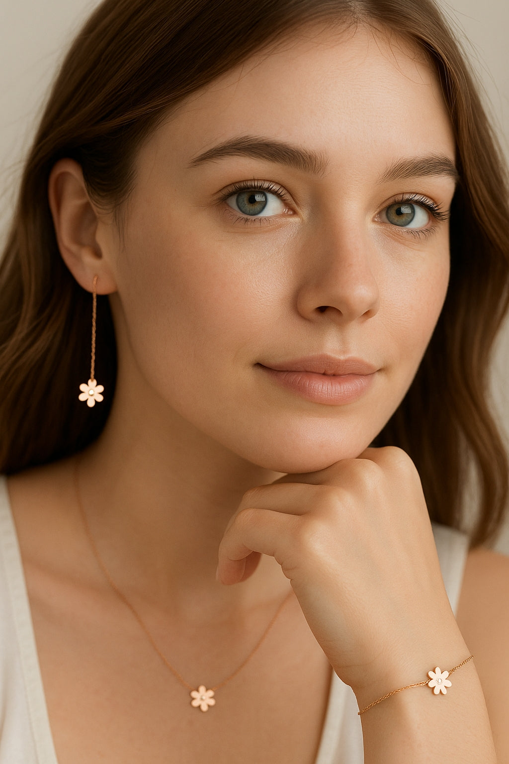 Stainless Steel Rose Gold Tone Daisy Thread Earrings