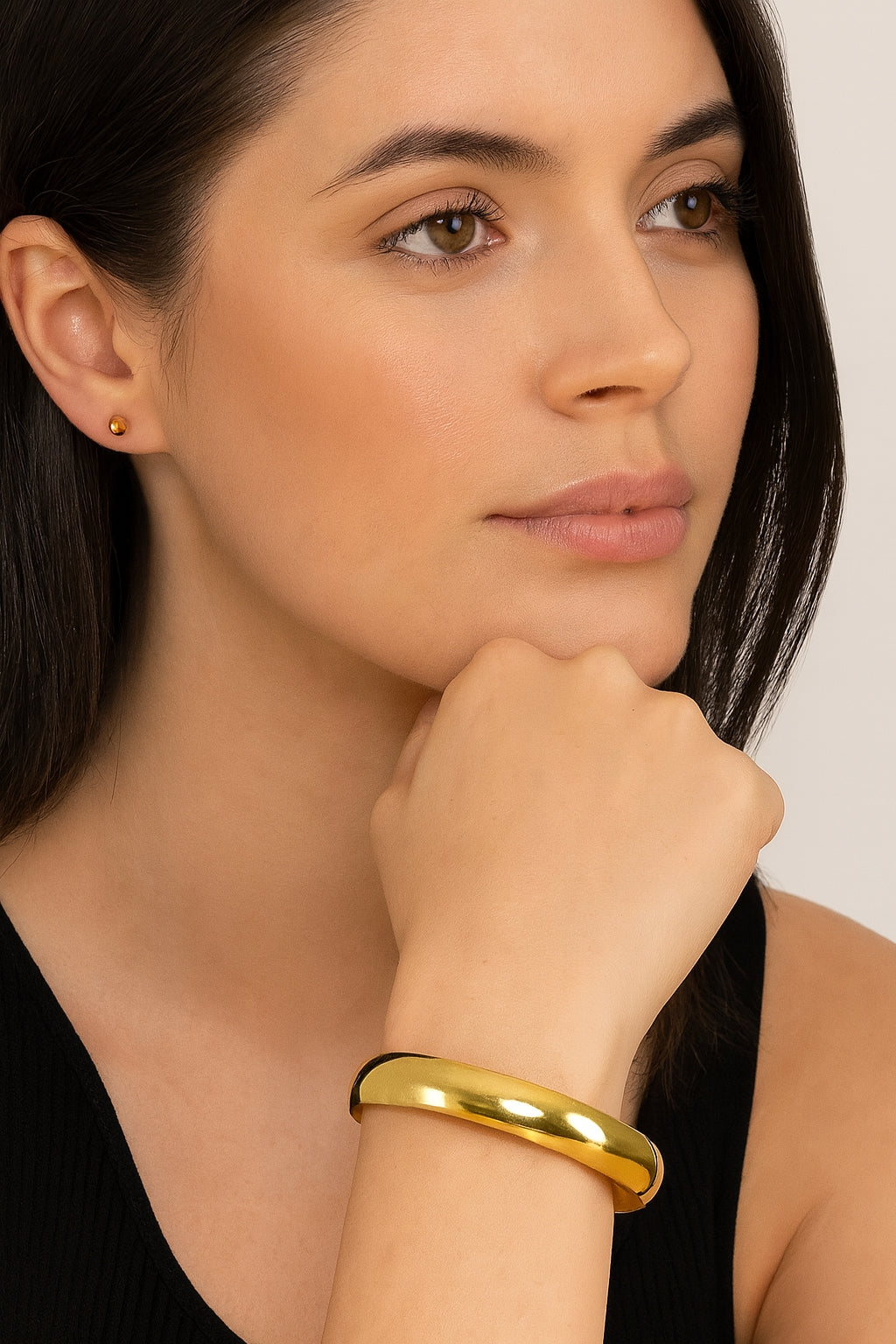 Stainless Steel  Gold Tone Wide Statement Bangle