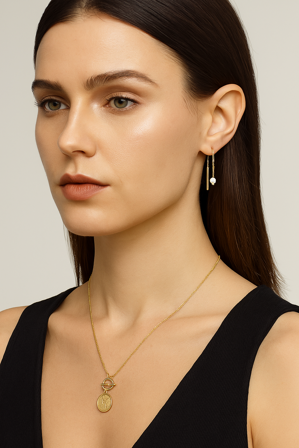 Sterling Silver Gold  Faux Pearl Thread Earring Earrings