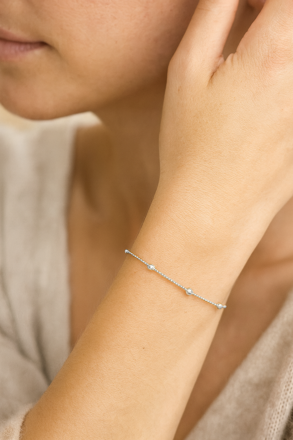 Sterling Silver Petite Ball Bracelet 18+2cm