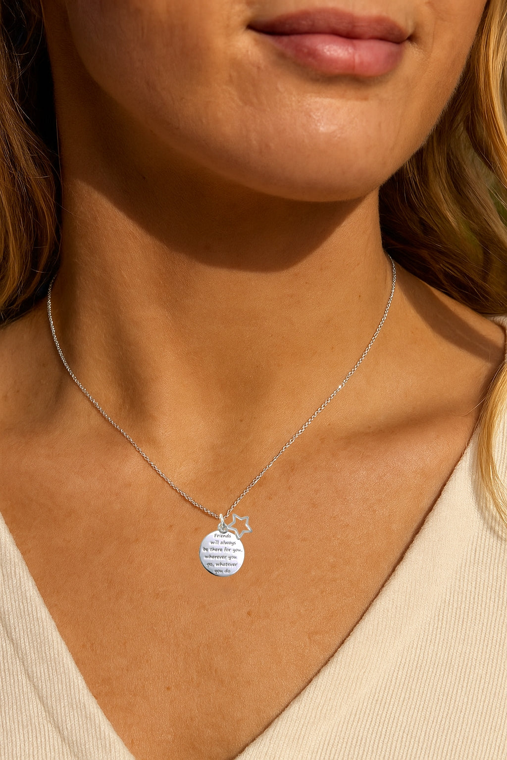 Sterling Silver Friends Message Disc Star Pendant