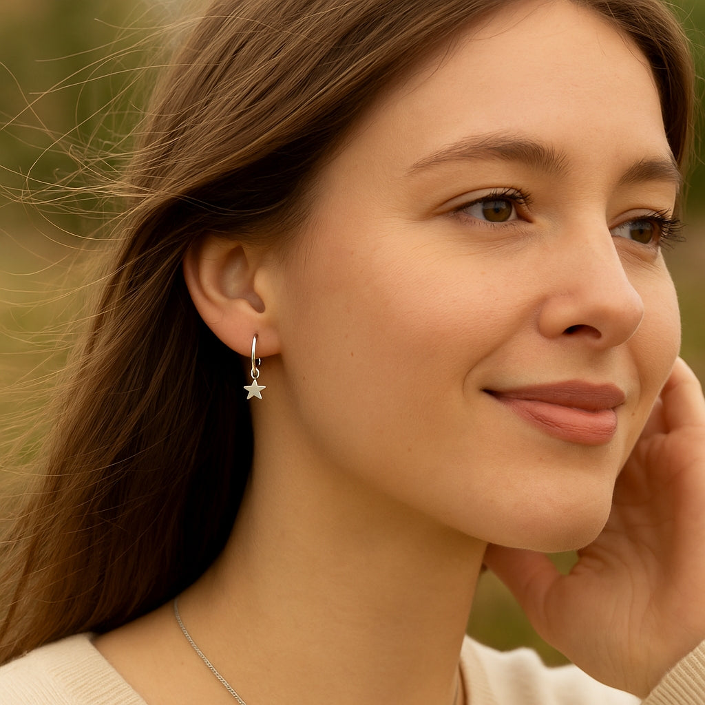 Sterling Silver Star Stud Hoop Earrings
