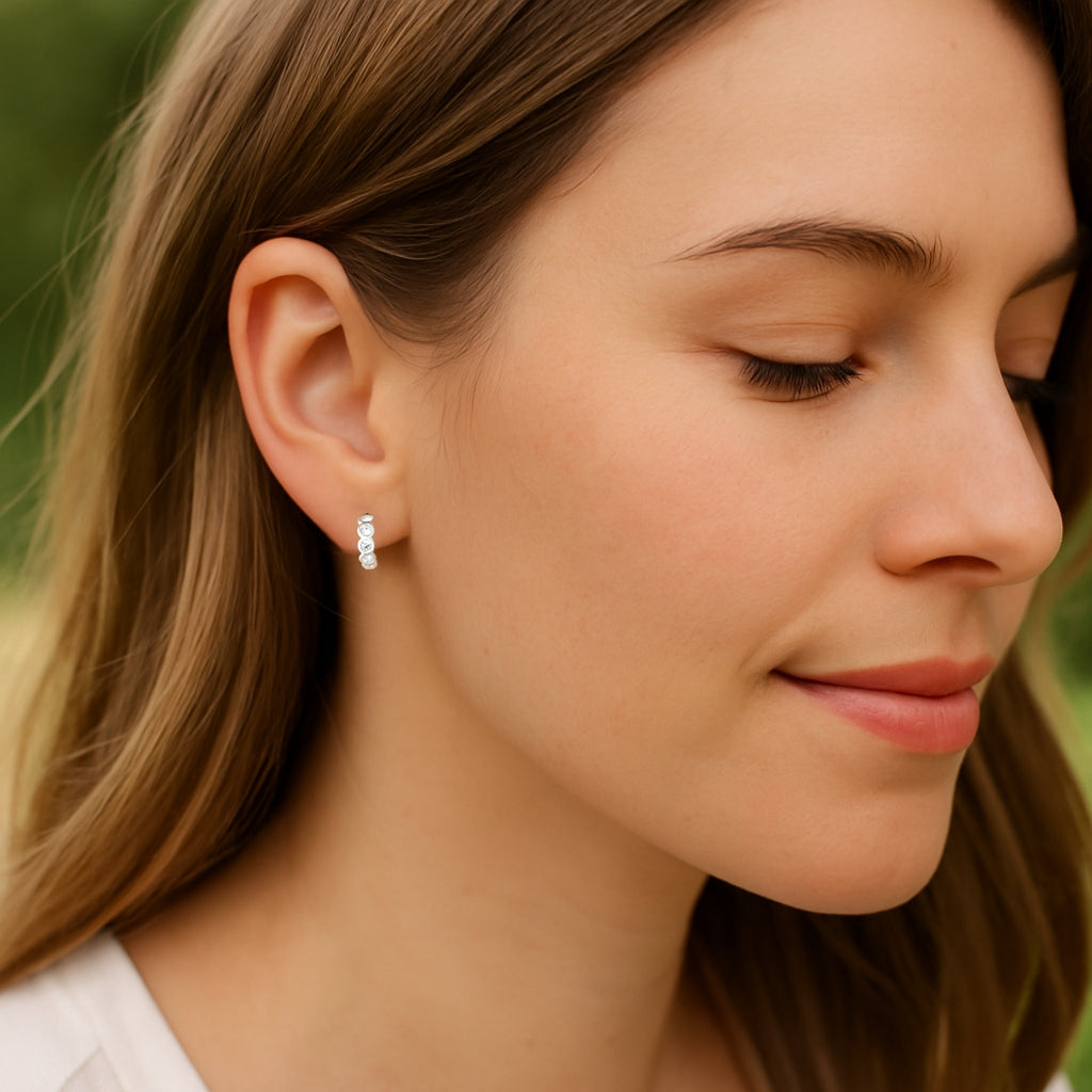 Sterling Silver CZ Petite Stud Hoop Earrings