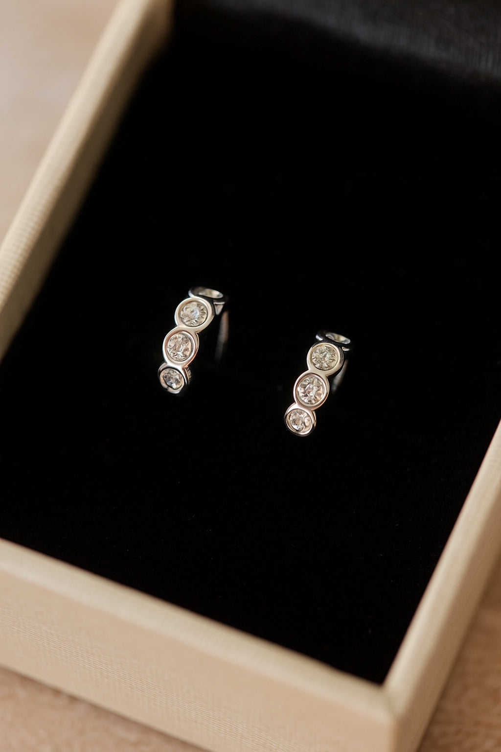 Sterling Silver CZ Petite Stud Hoop Earrings