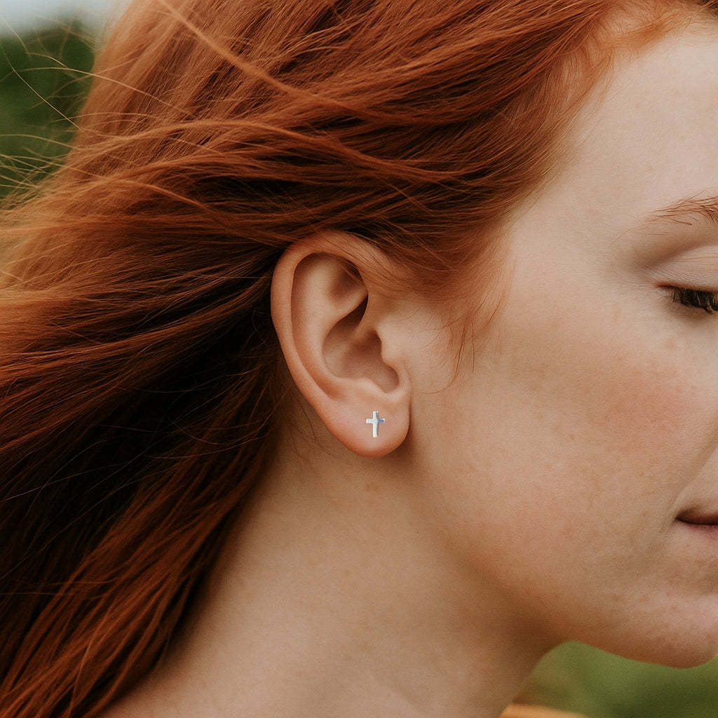 Sterling Silver Cross Stud Earrings