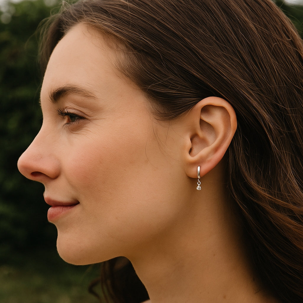 Sterling Silver CZ Drop Half Hoop Earrings