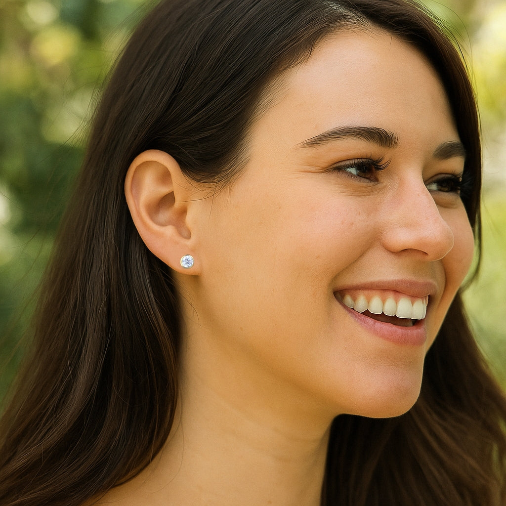 Sterling Silver Gold CZ 5mm Rub over Earrings