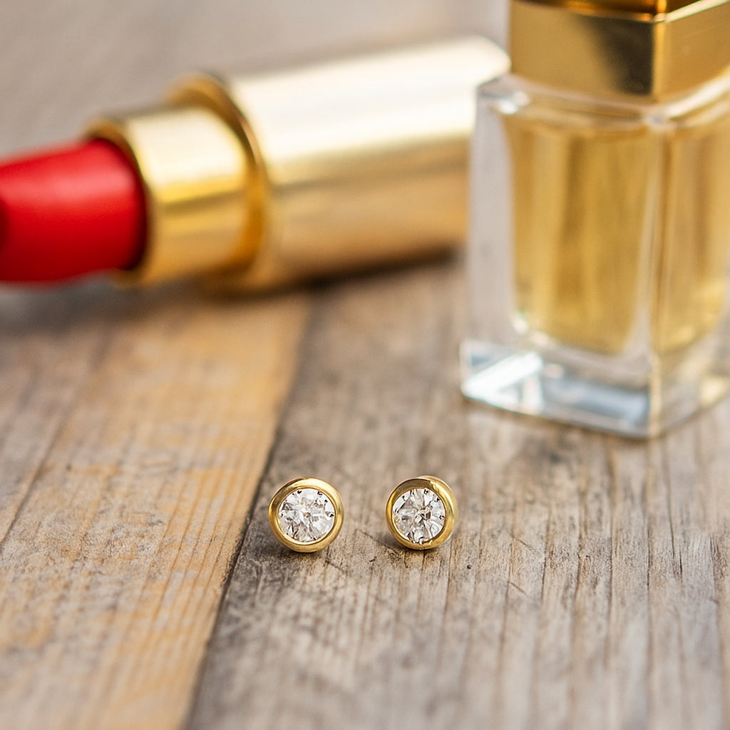 Sterling Silver Gold CZ 5mm Rub over Earrings