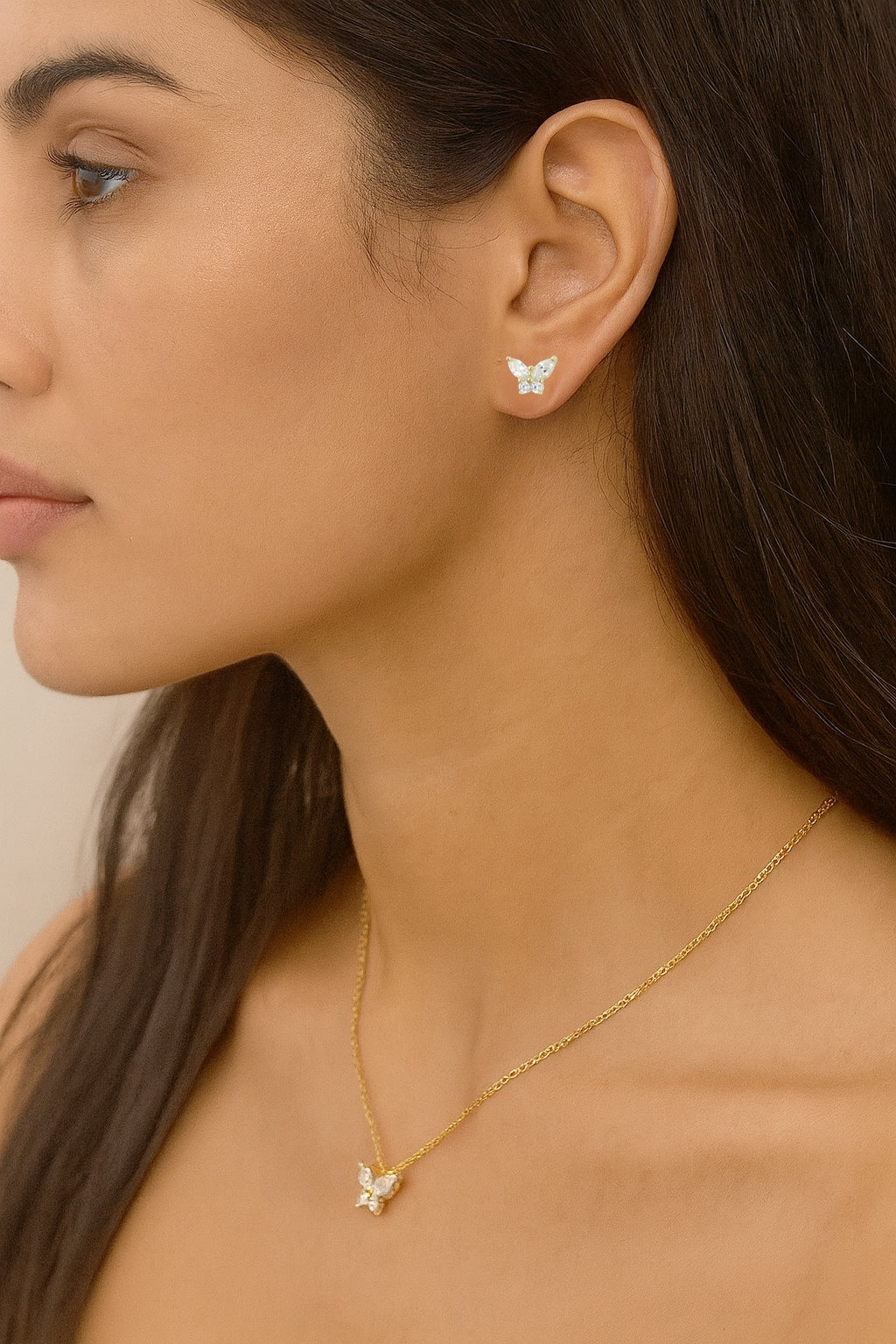 Gold Plated Sterling Silver Butterfly Pendant & Earring Set – 1.47ct TW CZ